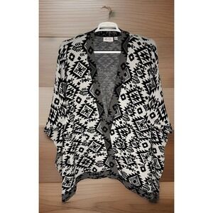 Denim & Co. One Size Missy OS Tribal Western Poncho Sweater Soft Open
